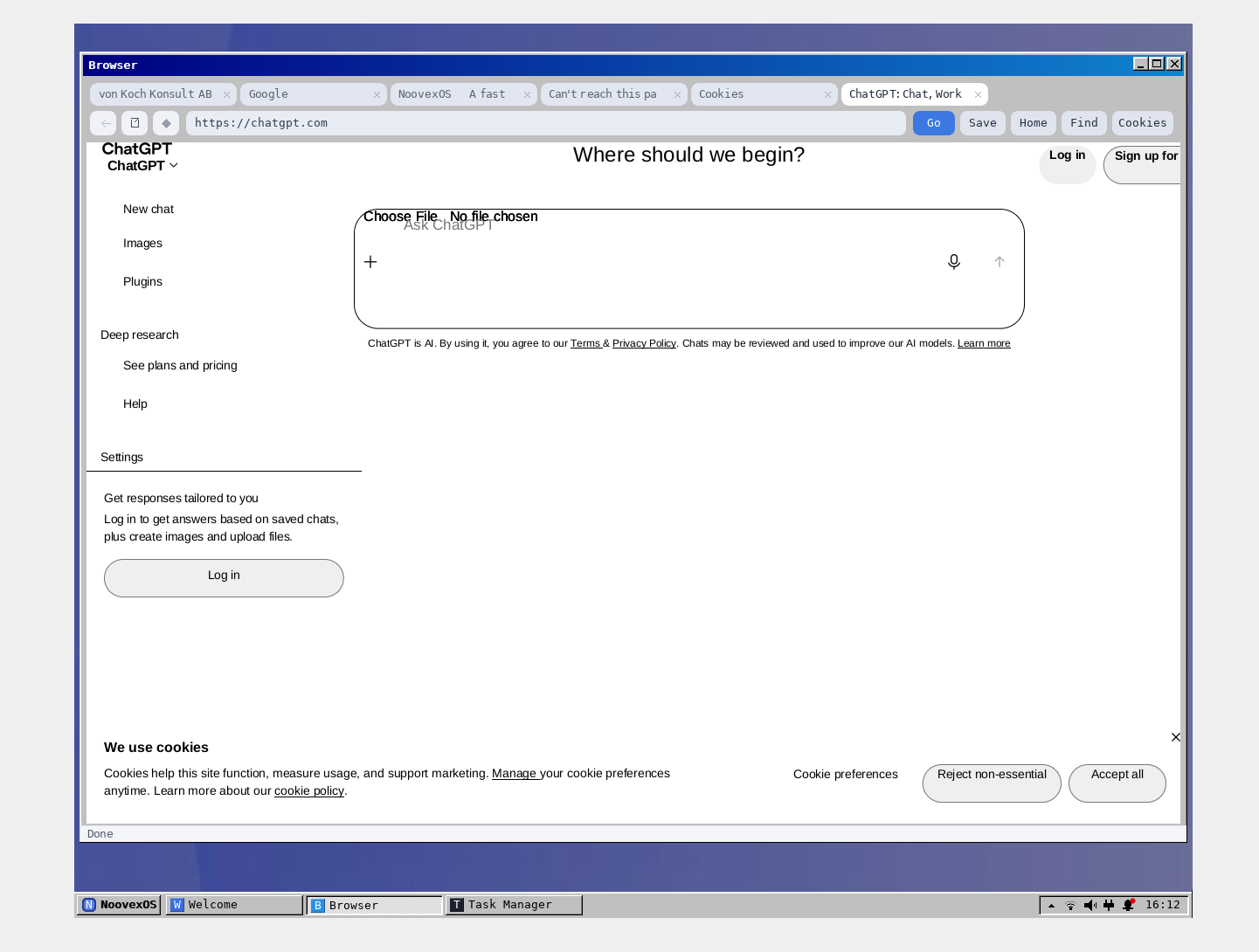 ChatGPT rendered in the NoovexOS browser