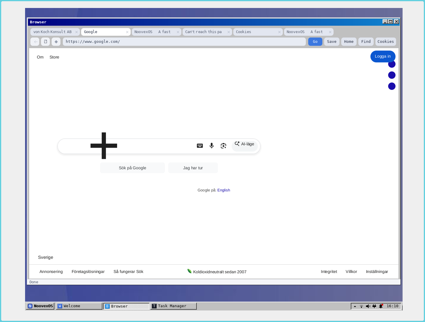 Google rendered in the NoovexOS browser