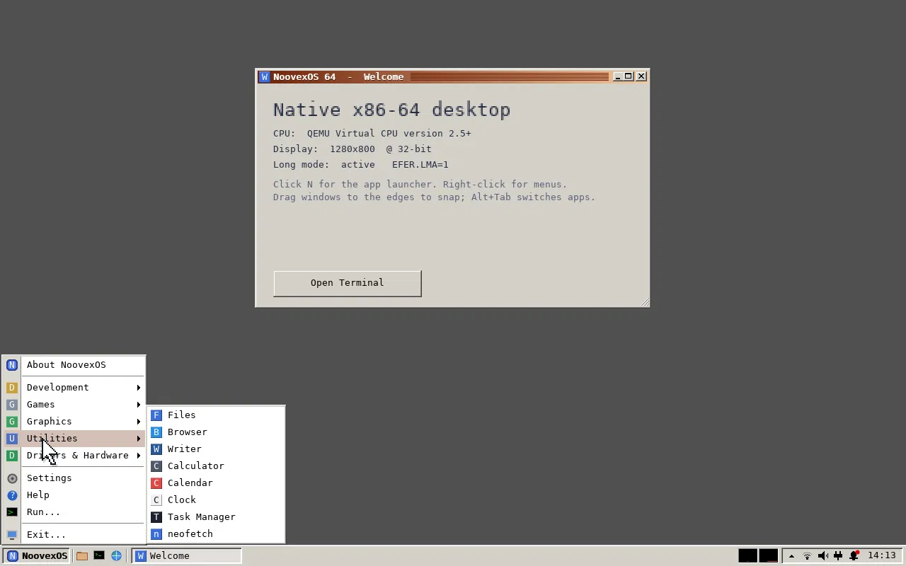 NoovexOS desktop with its native windowed interface
